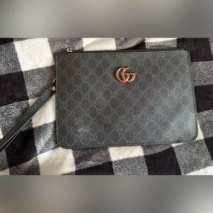 Gucci Black and Gold GG Monogram Pouch